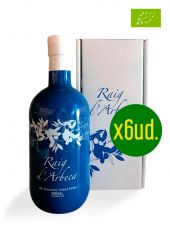 Caja Aceite de Oliva - Oli Raig Arbeca - Virgen Extra Ecológico - 6 Botellas de 500ml con estuche - Lleida