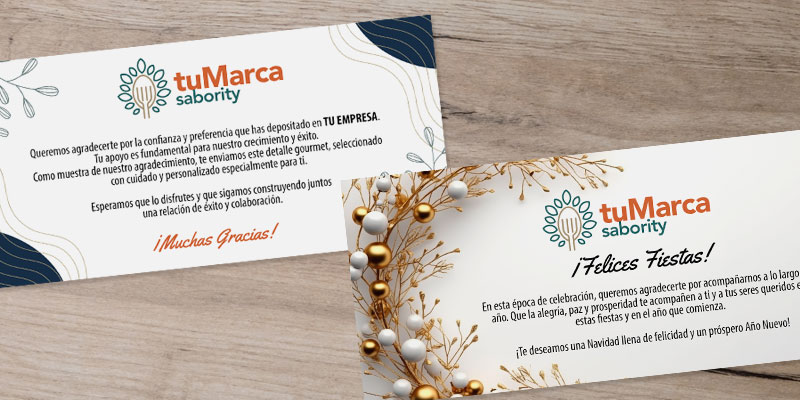 Ejemplo de Nota de Agradecimiento y Tarjeta de Navidad para incluir en tu Regalo Gourmet